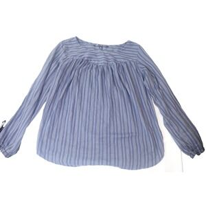 Lee Shape Illusions‎ Blue White Stripe Blouse M Long Sleeve Boho Casual Top